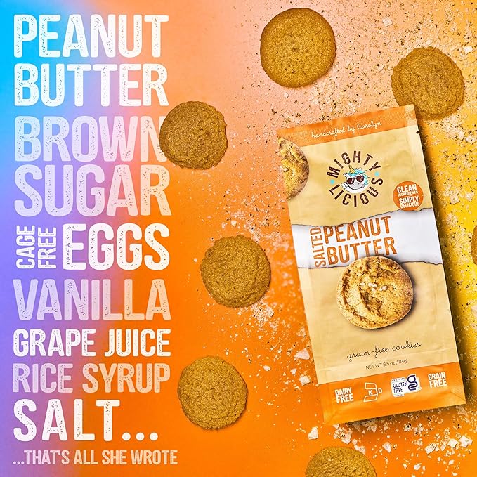 MIGHTYLICIOUS Salted Peanut Butter Cookies – Gluten-Free, Dairy-Free, Allergen Friendly, Kosher, Grain-Free, Preservative-Free – Snack Option for a Guilt-Free Treat - 6.5 Oz (3 Pack)