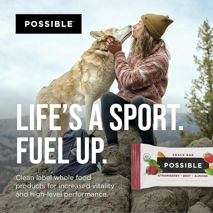 POSSIBLE Snack Bar - Organic Energy Bars with 10g of Plant-Based Protein - Vegan, Gluten-Free, Non-Dairy, USDA Organic - Healthy Fats - Clean Label - 1 Box, 12 Servings - Strawberry Beet Almond