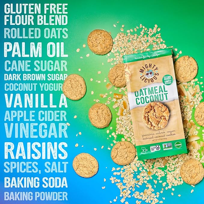 MIGHTYLICIOUS Vegan Oatmeal Coconut Cookies – Gluten-Free, Dairy-Free, Allergen Friendly, Egg-Free, Non-GMO, Kosher, Preservative-Free – Snack Option for a Guilt-Free Treat - 6.5 Oz (3 Pack)