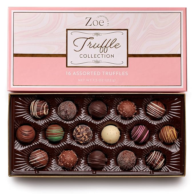 CRAVINGS BY ZOE Valentines Day and Birthday Chocolate Truffles Gift Box | 16 Count | Assorted Gourmet Milk & Dark Chocolate Candy Food Gift Basket Anniversary, Get Well, Holiday, Thank You Men Women Mom Her