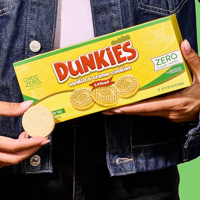 ChocZero Lemon Dunkies – Sugar Free Lemon Sandwich Cookies, Keto Friendly, Gluten Free, High Fiber, Low Net Carb – 9oz Box