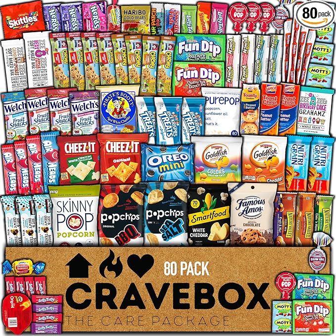 CRAVEBOX Care Package (80count) - Valentines Snack Box - Gift Variety Pack - College Back to School