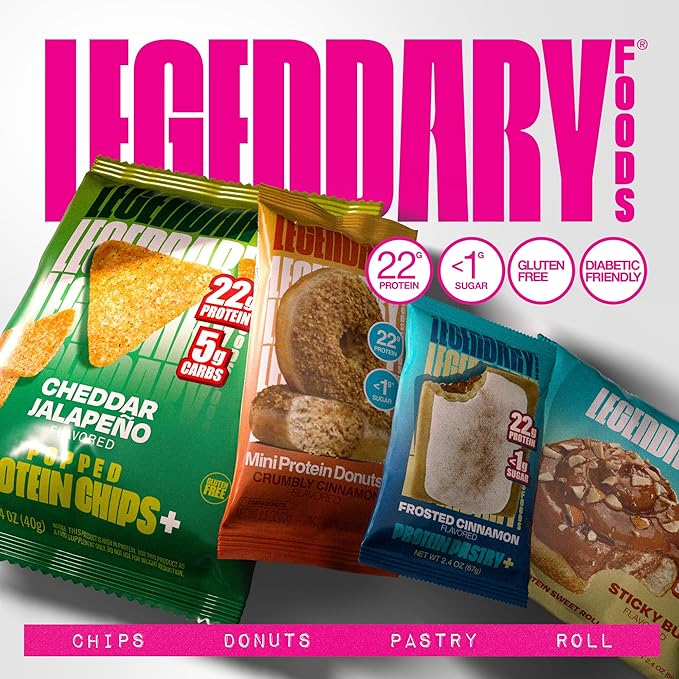 Legendary Foods Cinnamon Roll 22g Protein Bars – Gluten-Free, Low Carb Meal Option – Sweet Zero Sugar Snack, Keto-Friendly – 10-Pack High Protein Pre- or Post-Workout Nutrition Bars - Sticky Bun