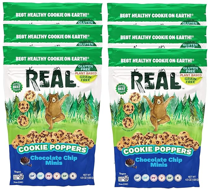 REAL Chocolate Chip Mini Cookie Poppers – Bite-sized Gluten Free Semi Soft Baked Cookies – Dairy Free, Vegan, Kosher, Paleo – Delicious Mini Chocolate Chip Cookies (4.5 oz, 6 Pack)