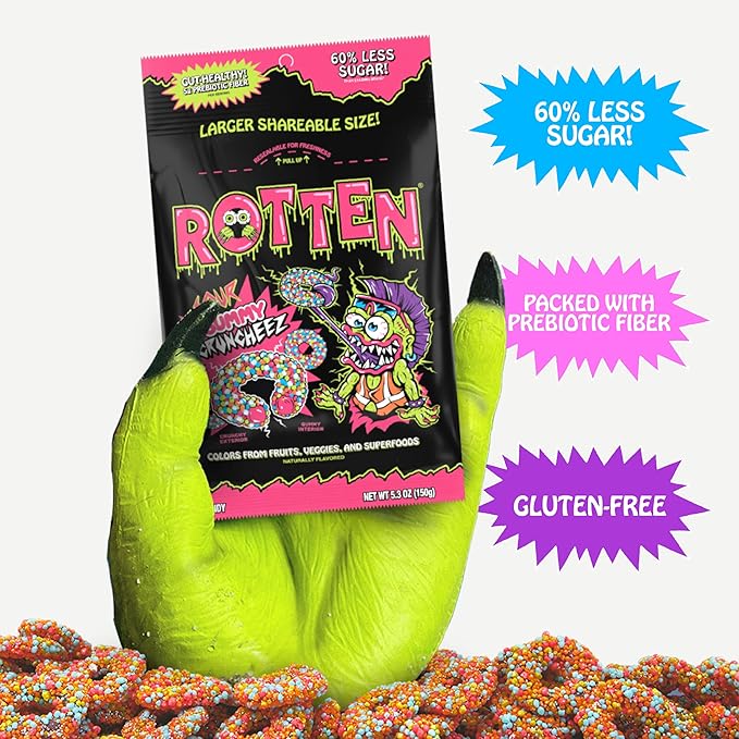 Rotten Sour Gummy Cruncheez - Low Sugar, Low Calorie, 5g Gut-Friendly Prebiotic Fiber, Gluten Free Candy, No Artificial Dyes - 5.3 oz Share Pack