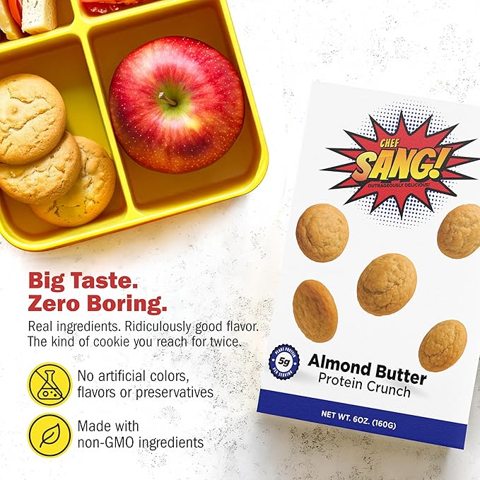 CHEF SANG! Almond Butter Cookie Pack of 4 | High Protein Cookies - 5g Protein | Almond Cookies with Real Ingredients | Non-GMO | Crunchy & Flavorful | 6oz (Pack of 4)