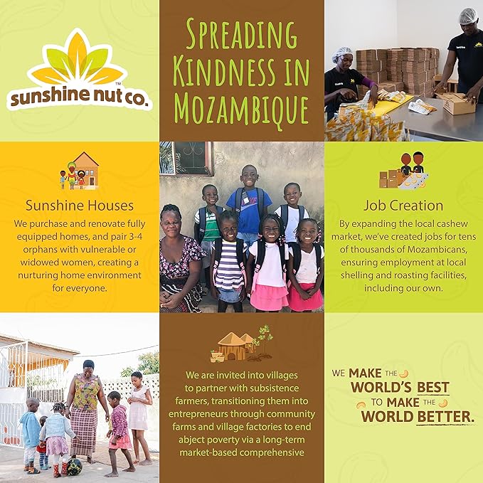 Sunshine Nut Company Whole Roasted Lightly Salted Cashews, Sprinkling of Salt Flavor, Single 7 oz. Bag, Gluten Free, Peanut Free and Vegan Individual Snack Packs for Kids and Adults, GMO Free