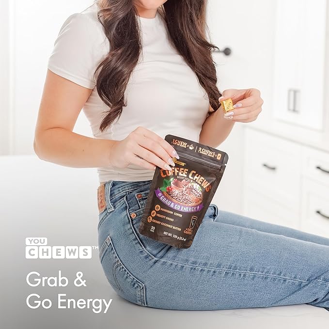 YouChews Coffee Chews - Grab & Go Energy with 100mg per Chew of Clean, Green Caffeine. With Real Organic Ingredients, Low Sugar, Great Bold Taste & Long Lasting Energy Boost (Pack of 2)