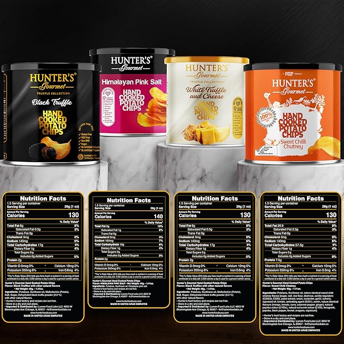 Hunter's Gourmet Hand-Cut Chips | Premium Snack Assortment | Made in a Nut-Free Facility | No Cholesterol | MSG-Free | Halal | No Artificial Preservatives | Gluten-Free Snacks | Variety Pack of 4