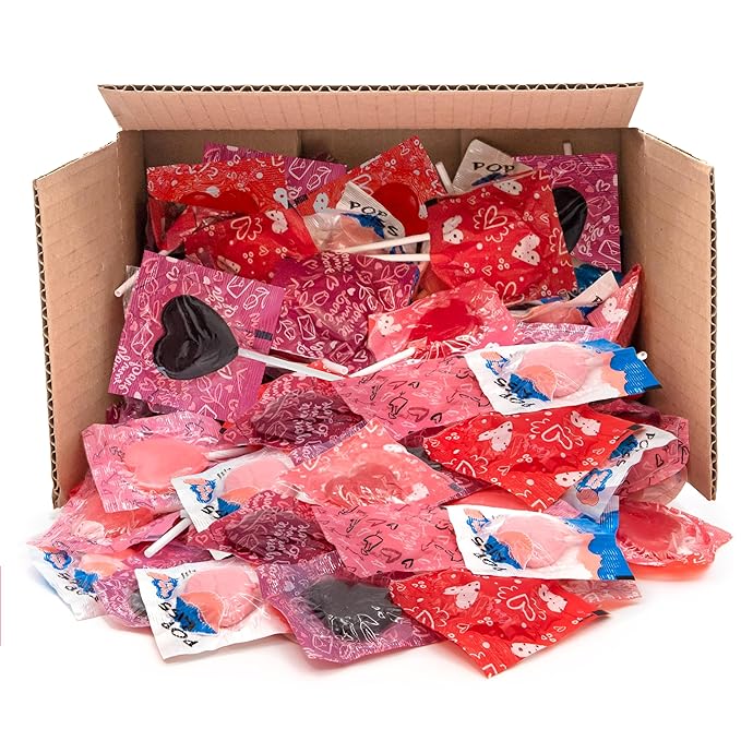 Valentine Lollipops - 90 Count - 2 Pound Box - Lips & Heart Lollipops Individually Wrapped - Classroom Candy - Assorted Berry Flavors - Valentines Candy for Party Favors