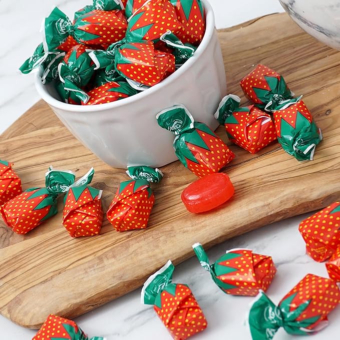 Strawberry Bon Bons Hard Candy, 1 Pound (Approx. 75 pcs.), Arcor Strawberry Candy Individually Wrapped, Strawberry Candy, The Hampton Popcorn & Candy Company