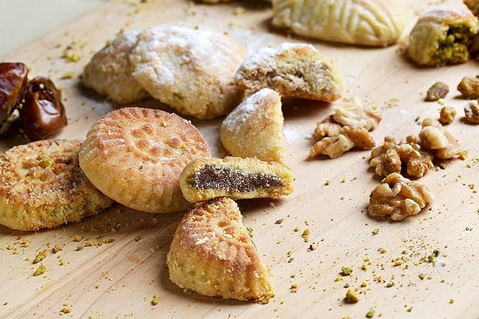 Al Bohsali Assorted Maamoul Cookies – Pistachio, Walnut & Date Filled Shortbread | 24-Piece Mediterranean Pastry Assortment