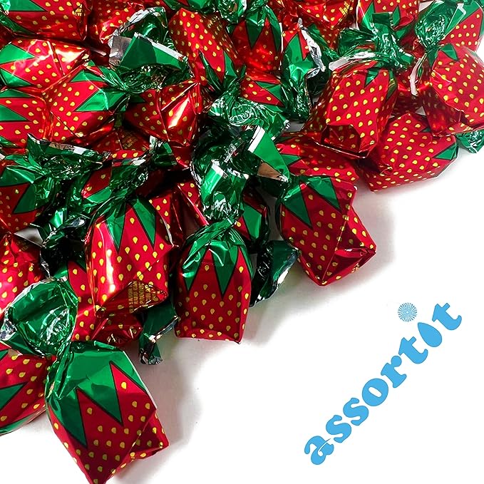 Strawberry Hard Candy Filled With Real Fruit Pulp - 10 lbs - Strawberry-Flavored Bon Bons Filled with Real Pulp - Bulk American Vintage Candy Assortment - Individually Wrapped, 160 oz.