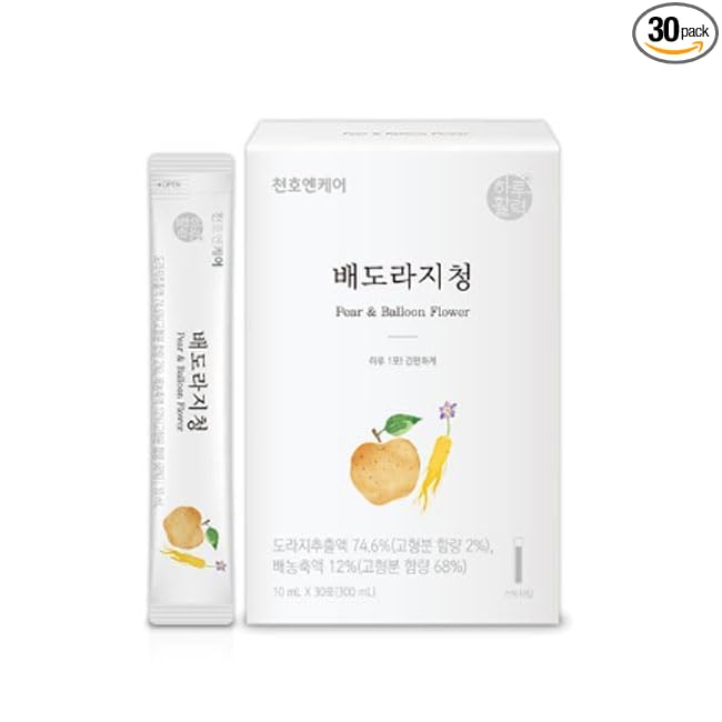 ChunhoNcare Korean Pear and Bellflower Root Juice (10ml × 30sticks), 100% Korean Balloonflower, with Honey, Quince & Jujube, Traditional Korean Drink, Easy-Cut Stick Pouch