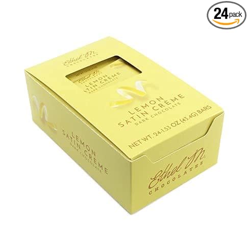 Ethel M Chocolates Premium Dark Chocolate Lemon Satin Crème Filled Bars, Individually Wrapped Chocolate Candy Bars, for Gifting, Holidays & Everyday Indulgence (24 Pieces)