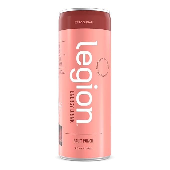 Legion Energy Drink - Naturally Sweetened and Flavored Healthy Energy Drinks - Sugar Free Energy Drinks w/Natural Caffeine, Theanine, Taurine, Citicoline and B Complex Vitamins (12 Pack) Fruit Punch