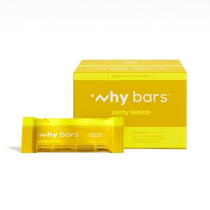 Why Bars, Superfood Protein Bars, 2.04 Ounce Bars - Protein Bar Superfood, Gluten Free, Non GMO, Organic, Vegan, Simple Ingredients (Zesty Lemon)