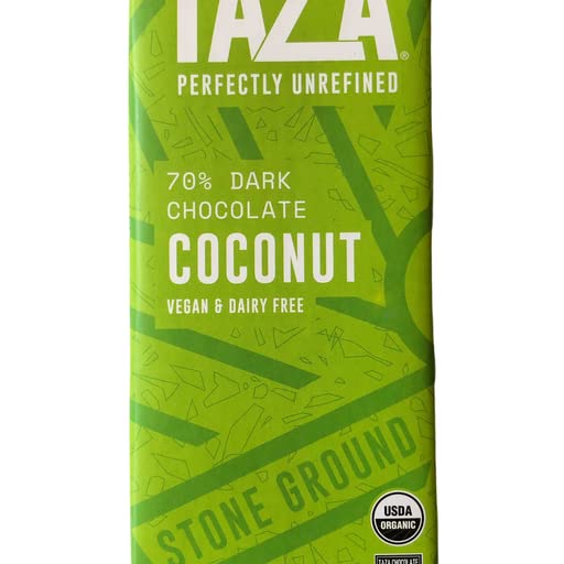 Taza Chocolate Organic Amaze Bar 70% Stone Ground, Coconut, 2.5 Ounce (10 Count), Vegan