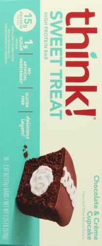 think! Protein Bars, High Protein Snacks, Gluten Free, Kosher Friendly, Sweet Treat, Chocolate & Creme Cupcake, 10 Count (Packaging May Vary)