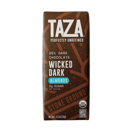 Taza Chocolate Organic Amaze Bar 95% Stone Ground, Wicked Dark with Almonds, 2.5 Ounce (6 Count), Vegan