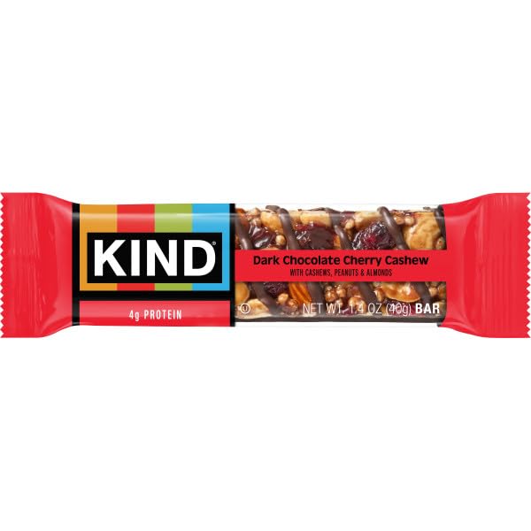 KIND Nut Bars, Dark Chocolate Cherry Cashew, Healthy Snacks, Gluten Free, 4g Protein, 12 Count