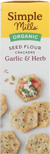 Simple Mills Organic Seed Crackers, Garlic & Herb - Gluten Free, Vegan, Healthy Snacks, Paleo Friendly, 4.25 Ounce (Pack of 2)