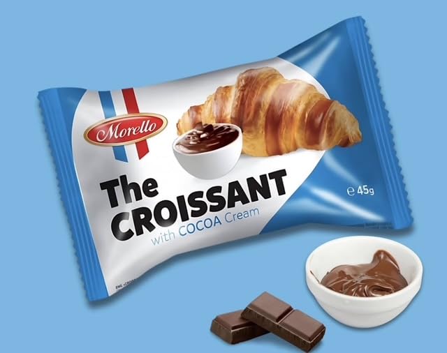 Morello The Croissant with Cocoa Cream Filling, French Style Pastry, 45g (24 in a pack)