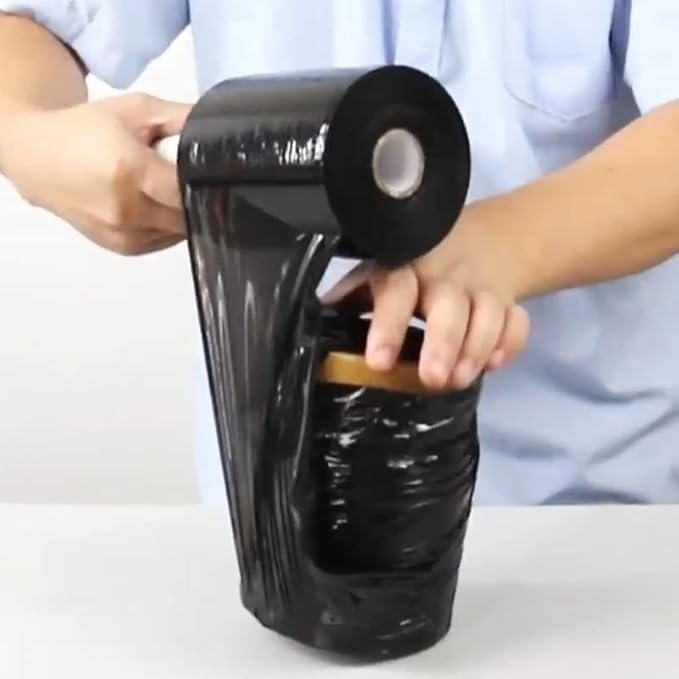BOMEI PACK1 Roll Industrial Black Mini Stretch Wrap Roll with Handle 5" x 1000Feet 80 Gauge, Heavy Duty Durable Self-Adhering Plastic Wrap for Packing, Moving