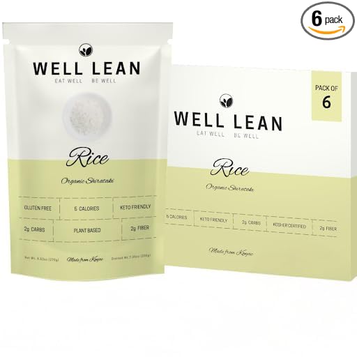 Well Lean USDA Organic Konjac Shirataki Rice - Low Carb, Keto Rice, 6 Pack (12 Servings) - Ideal for Keto, Paleo, and Low Carb Diets - Ready to Eat, Low Carb 2gm, Low 5 Cal