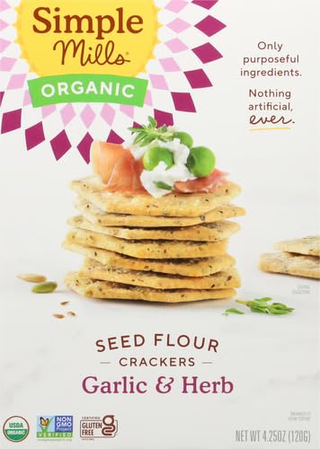 Simple Mills Organic Seed Crackers, Garlic & Herb - Gluten Free, Vegan, Healthy Snacks, Paleo Friendly, 4.25 Ounce (Pack of 2)