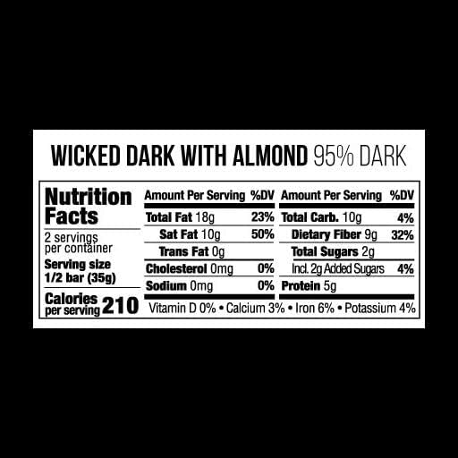 Taza Chocolate Organic Amaze Bar 95% Stone Ground, Wicked Dark with Almonds, 2.5 Ounce (6 Count), Vegan