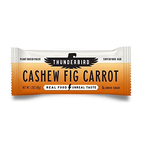 Thunderbird Bars Energy Snack, Gluten-Free with Protein, Healthy Real Food, Vegan Paleo Non-GMO, No Added Sugar, Cashew Fig Carrot Flavor (6 Count, 1.7 oz. Bars)