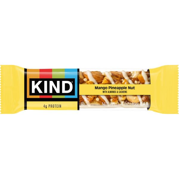 KIND Healthy Snack Bars, Mango Pineapple Nut, 4g Protein, High in Fiber, Gluten Free, Non-GMO, 12 Count