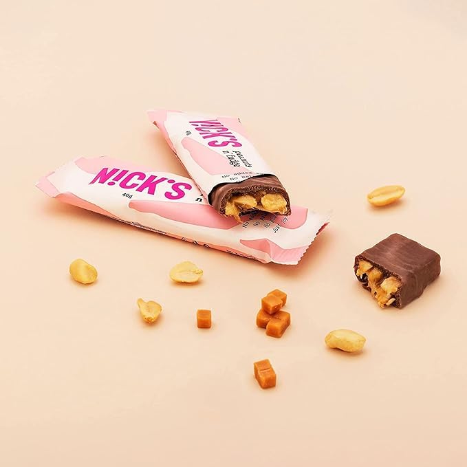 NICKS Peanuts and Fudge Keto Chocolate Candy Bars No Added Sugar 180 Calories, 3.0 Net carbs, Gluten Free Sweets Low carb Candy Snack Bar – 15-Pack (40g Each)