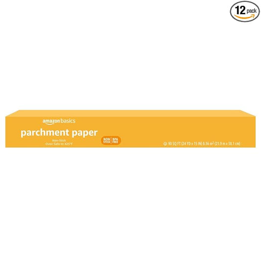 Amazon Basics Parchment Paper for Baking, Non-Stick, 90 Sq Ft Roll, (Pack of 12)
