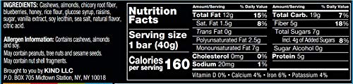 KIND Bars, Blueberry Vanilla Cashew, Healthy Snacks, Gluten Free, 5g Protein, 12 Count (Pack of 2)