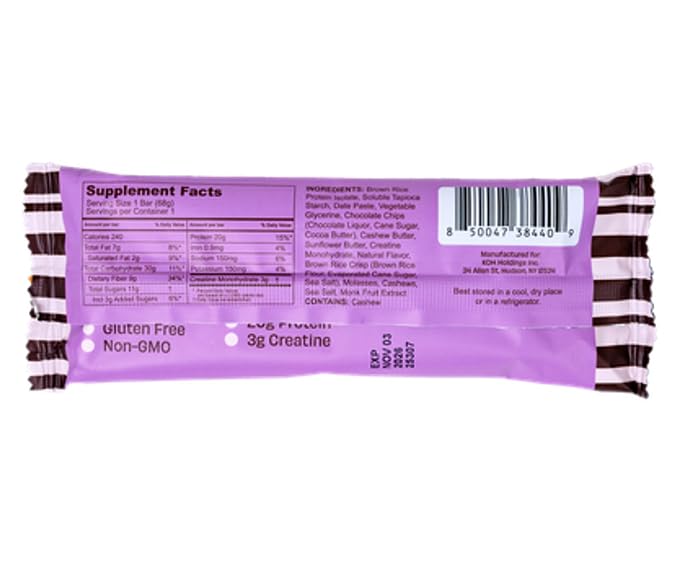 Kreatures of Habit DAILY BAR | Chocolate Chip Cookie Dough Dazzler (Pack of 12) – 20g Plant-Based Protein Bar | 3g of Creatine Monohydrate Per Bar, Gluten-Free, Vegan, Non-GMO