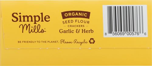 Simple Mills Organic Seed Crackers, Garlic & Herb - Gluten Free, Vegan, Healthy Snacks, Paleo Friendly, 4.25 Ounce (Pack of 2)