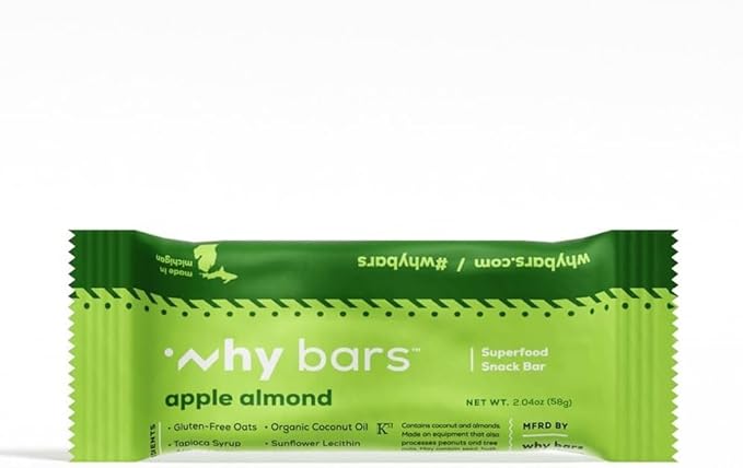Why Bars, Superfood Protein Bars, 2.04 Ounce Bars - Protein Bar Superfood, Gluten Free, Non GMO, Organic, Vegan, Simple Ingredients (Apple Almond)
