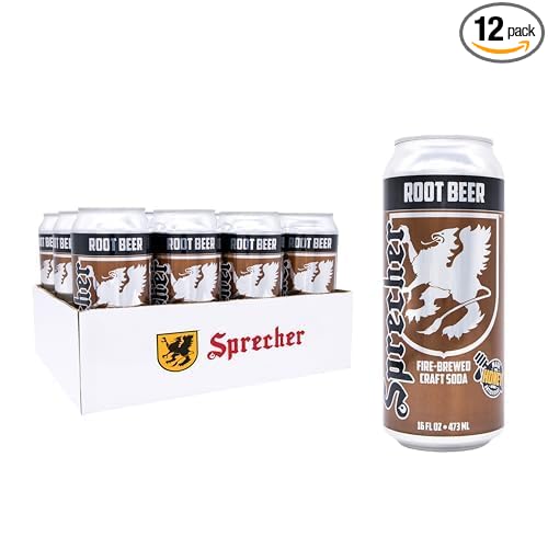 Sprecher Root Beer 16 fl oz Cans (12 Pack), Fire-Brewed Premium Craft Soda with Real Honey, Caffeine Free, Gluten Free, Premium Soft Drink