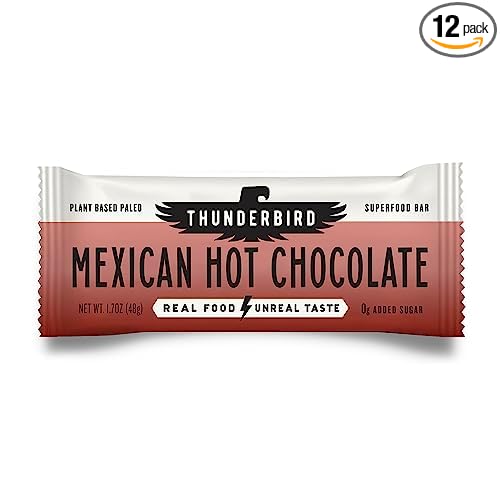 Thunderbird Bars Energy Snack, Gluten-Free With Protein, Healthy Real Food, Vegan Paleo Non-Gmo, No Added Sugar, Mexican Hot Chocolate Flavor (12 Count, 1.7 Oz. Bars) - Spicy