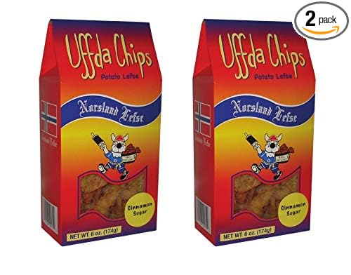 Uffda Chips -2 pack - Made From Real Lefse - 6 oz. By Norsland Lefse (Cinnamon Sugar)