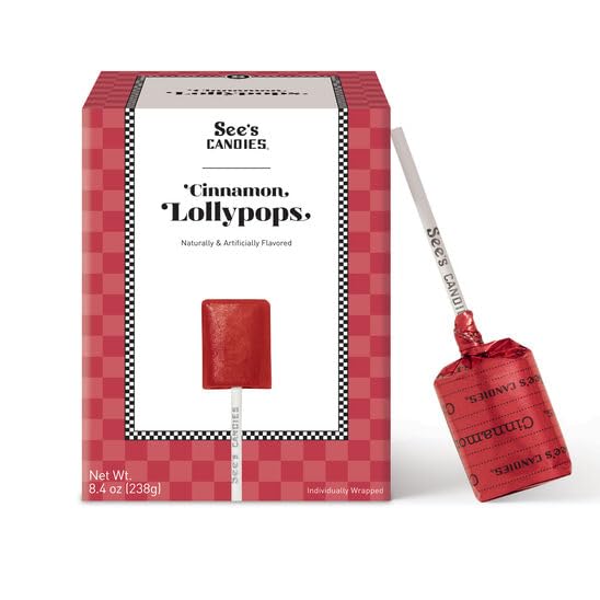 See's Candies 8.4 oz Lollypops (Cinnamon, Pack of 12)