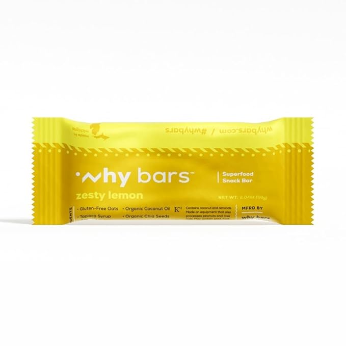 Why Bars, Superfood Protein Bars, 2.04 Ounce Bars - Protein Bar Superfood, Gluten Free, Non GMO, Organic, Vegan, Simple Ingredients (Zesty Lemon)