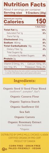 Simple Mills Organic Seed Crackers, Original - Gluten Free, Vegan, Healthy Snacks, Paleo Friendly, 4.25 Ounce (Pack of 2)