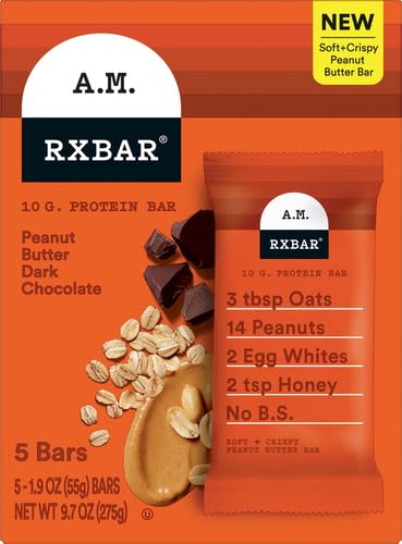 RXBAR A.M. Protein Bars, Gluten Free Snacks, Breakfast Snacks, Peanut Butter Dark Chocolate, 9.7oz Box (5 Bars) (Pack of 2)