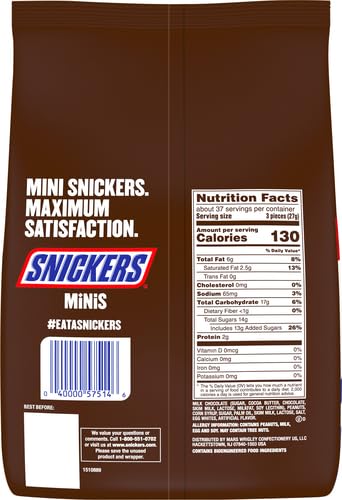 SNICKERS Minis Size Milk Chocolate Candy Bar Bulk Assortment, 35.6 oz Bag (Pack of 2)
