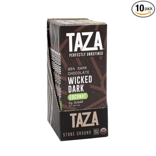 Taza Chocolate Organic Amaze Bar 95% Stone Ground, Wicked Dark with Toasted Coconut, 2.5 Ounce (10 count)
