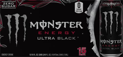 Monster Energy Ultra Black, Sugar Free Energy Drink, 16 Ounce | Pack of 15