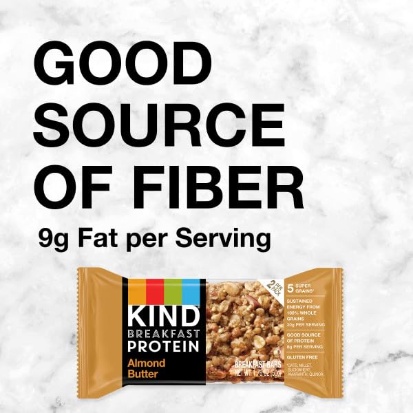 KIND Breakfast Protein Bars, Almond Butter, Healthy Snacks, Gluten Free, 8g Protein, 30 Count